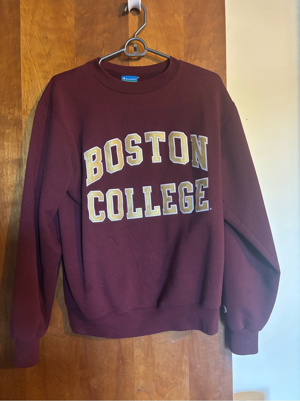 Champion Maroon Crewneck with Gold & White Boston College Lettering